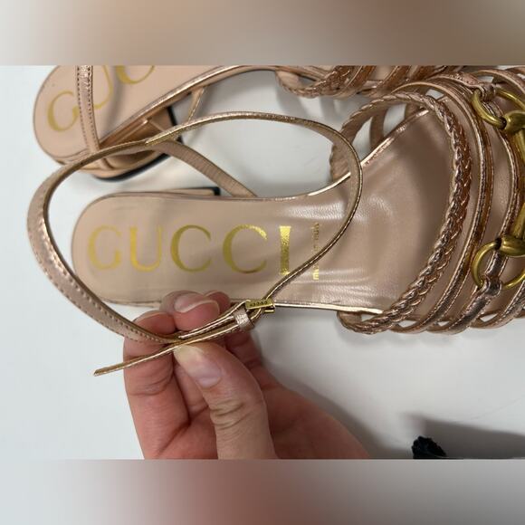 Gucci Ketty Horsebit Braided Metallic Sandals Pink size 38 EU 8 US - Picture 7 of 11